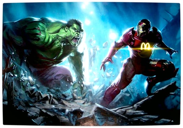 Vamers - Artistry - What if your favourite superhero had a corporate sponsorship - Iron-Man sponsored by MacDonalds VS Hulk sponsored by Monster Energy Drinks
