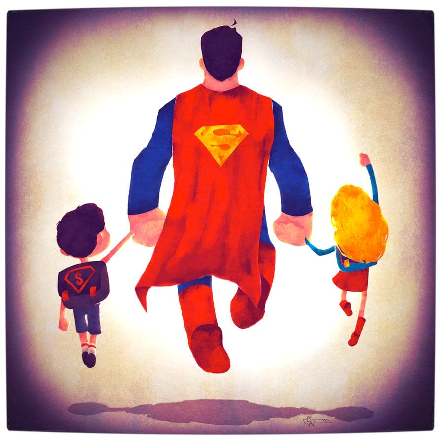 Vamers - Atristry - Marvel and DC Superheroes Walk Their Children to School - Art by Andry Rajoelina - DC - Superman