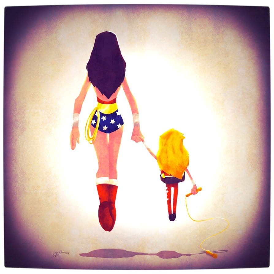 Vamers - Atristry - Marvel and DC Superheroes Walk Their Children to School - Art by Andry Rajoelina - DC - Wonder Woman