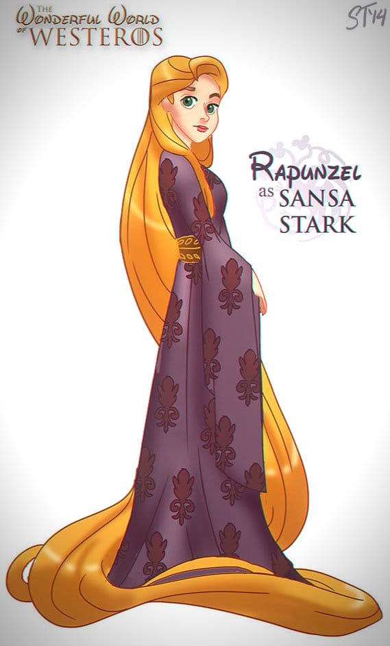 Vamers - Artistry - The Wonderful World of Westeros Imagines Disney Princesses as Game of Thrones Characters - Art by DjeDjehuti - Rapunzel as Sansa Stark