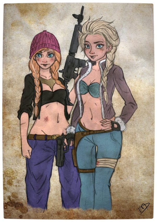 Vamers - Geekosphere - Artistry - 'The Walking Disney' Imagines Disney Royalty as The Walking Dead Survivors - Anna and Elsa